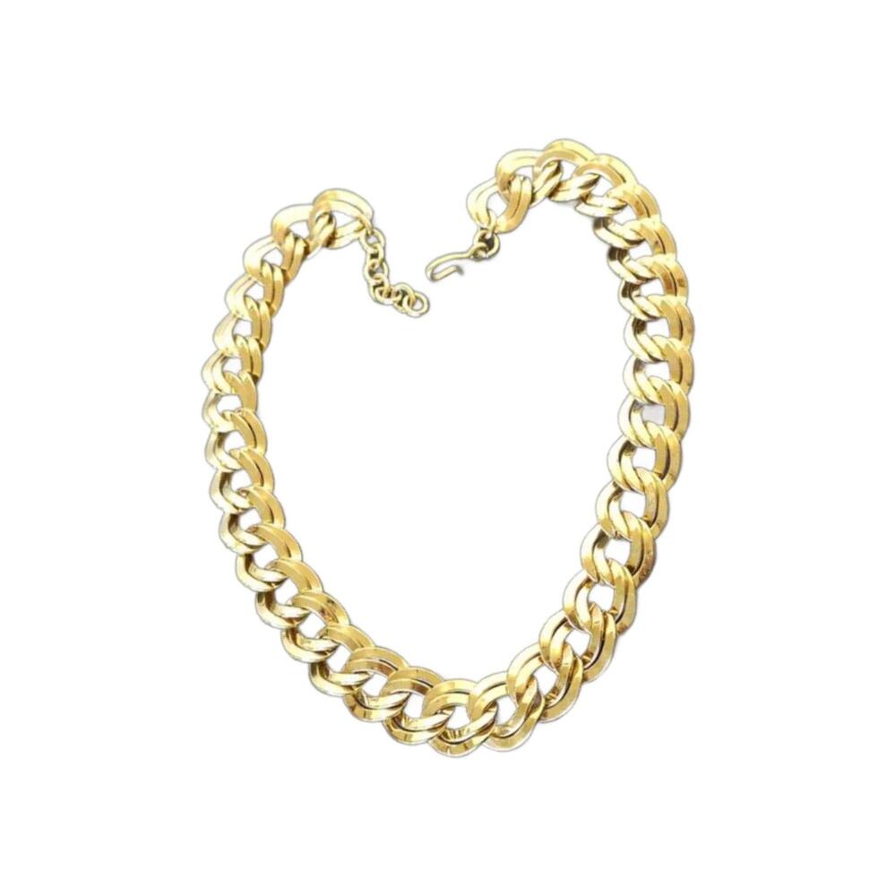 Vintage Chunky Double Link Chain Choker Necklace: Gold Tone Monet